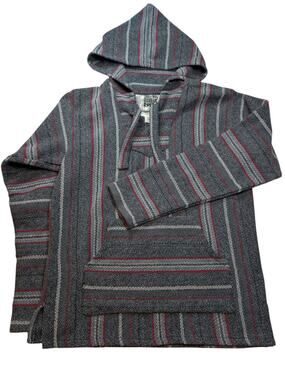 NWOT Original Senor Lopez Baja Hoodie Men's Size M Colorful Striped Woven Poncho